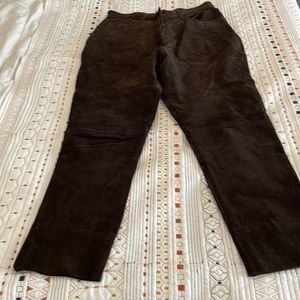 Brown suede, leather pants, size 12